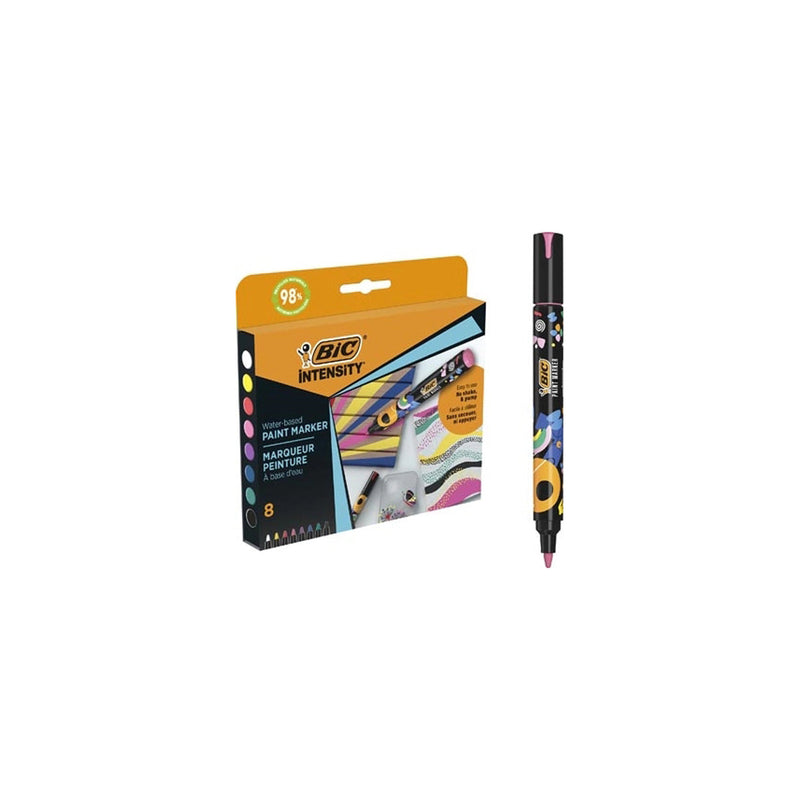 Bic Intensity Pack de 8 Marcadores de Pintura - Punta Media - Tinta con Base de Agua - 98% de Materiales Reciclados - Colores Surtidos