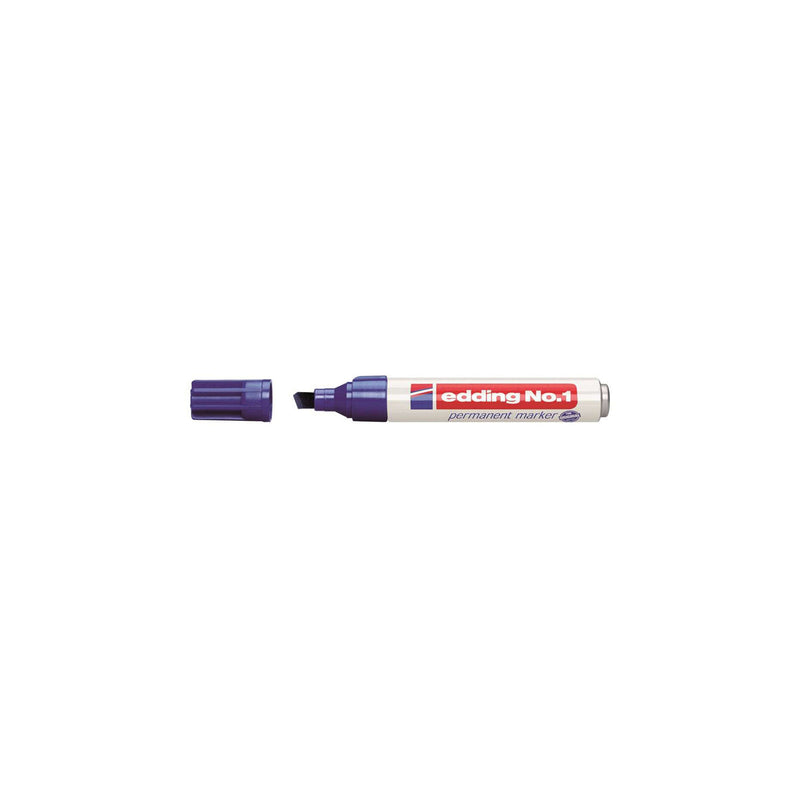 Edding Nº1 Rotulador Permanente - Punta Biselada - Trazo entre 1 y 5 mm. - Recargable - Secado Instantaneo - Color Azul (10 unidades)