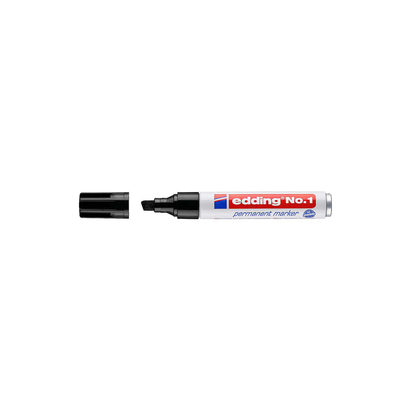 Edding Nº1 Rotulador Permanente - Punta Biselada - Trazo entre 1 y 5 mm. - Recargable - Secado Instantaneo - Color Negro (10 unidades)