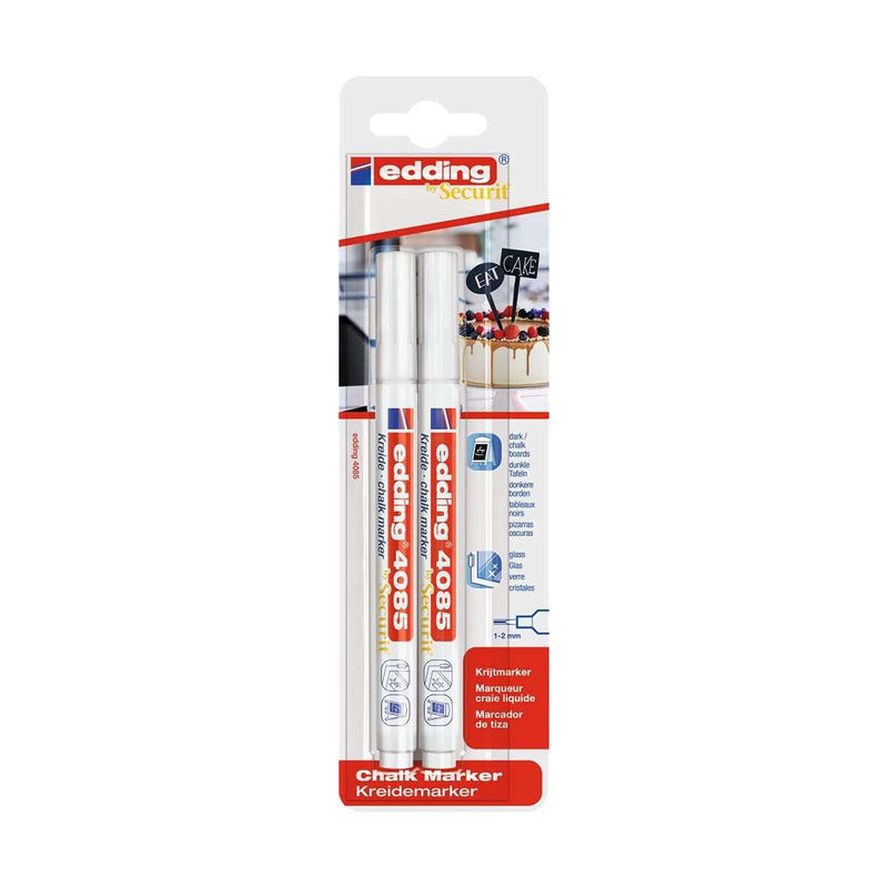 Edding 4085 Pack de 2 Rotuladores de Tiza Liquida - Punta Redonda - Trazo 1-3mm - Olor Neutro - Color Blanco