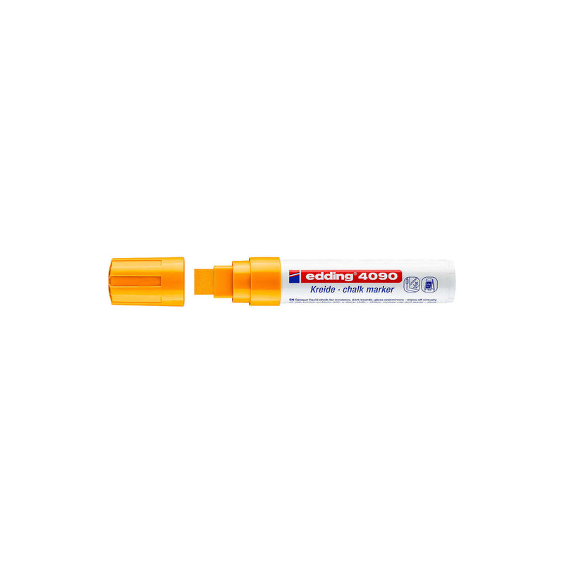 Edding 4090 Rotulador de Tiza Liquida - Punta Biselada - Trazo entre 4 y 15mm - Olor Neutro - Color Naranja Neon