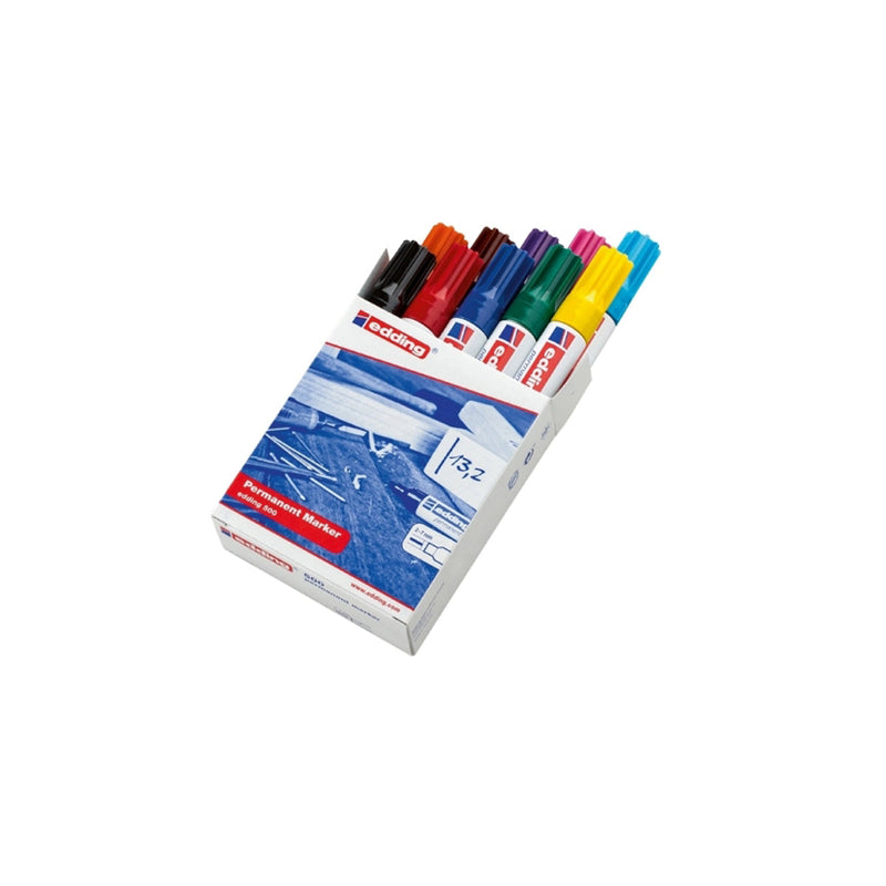 Edding 500 Pack de 10 Rotuladores Permanentes - Punta Biselada - Trazo entre 2 y 7mm - Recargable - Secado Instantaneo - Colores Surtidos