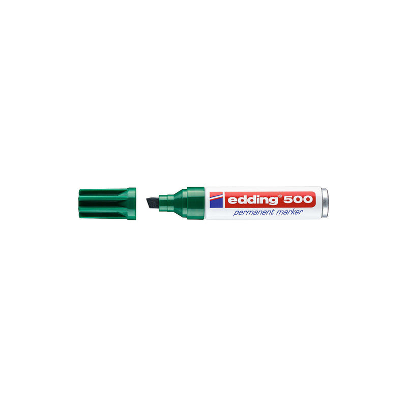 Edding 500 Rotulador Permanente - Punta Biselada - Trazo entre 2 y 7 mm. - Recargable - Secado Instantaneo - Color Verde