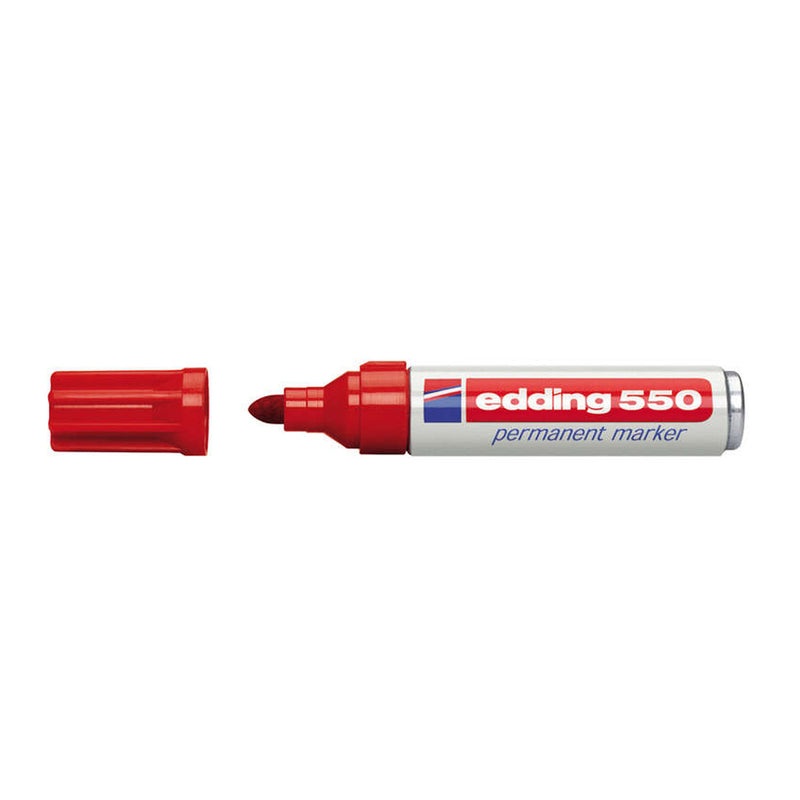 Edding 550 Rotulador Permanente - Punta Redonda - Trazo entre 3 y 4 mm. - Recargable - Secado Rapido - Color Rojo