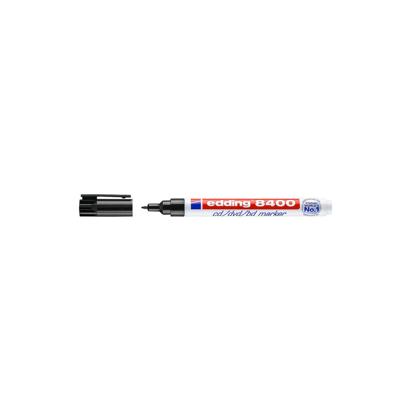 Edding 8400 Rotulador Permanente para CD, DVD y Blu-Ray - Punta Redonda - Trazo entre 0.5 y 1mm - Resistente al Agua y al Roce - Color Negro