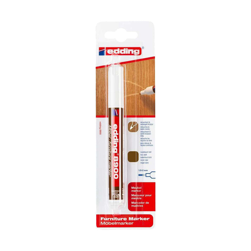 Edding 8900 Rotulador Permanente para Muebles - Punta Redonda 1.5-2mm - Resistente a la Luz - Secado Rapido - Color Nogal Claro