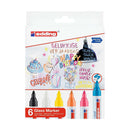 Edding 95 Pack de 6 Rotuladores de Tiza Liquida - Punta Redonda - Trazo 1.5-3mm - Colores Blanco, Amarillo, Negro, Naranja, Rosa y Azul