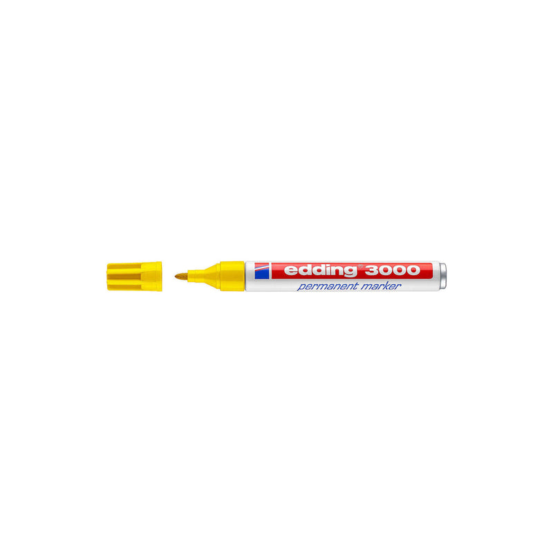 Edding 3000 Rotulador Permanente - Punta Redonda de 1.5mm - Trazo entre 1.5 y 3mm - Recargable - Secado Rapido - Color Amarillo