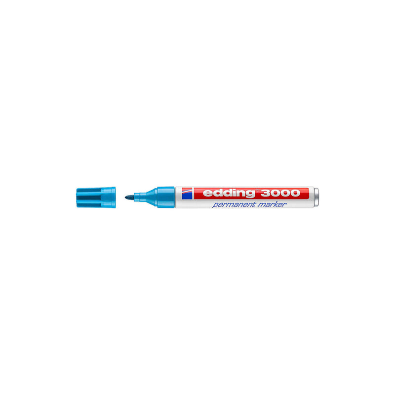 Edding 3000 Rotulador Permanente - Punta Redonda de 1.5mm - Trazo entre 1.5 y 3mm - Recargable - Secado Rapido - Color Azul Claro