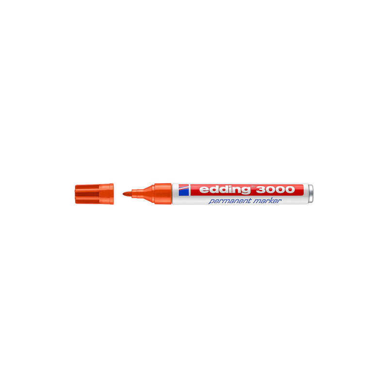 Edding 3000 Rotulador Permanente - Punta Redonda de 1.5mm - Trazo entre 1.5 y 3mm - Recargable - Secado Rapido - Color Naranja