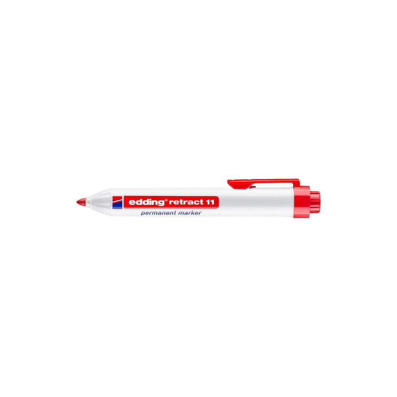 Edding Retract 11 Rotulador Permanente Retractil - Punta Redonda - Trazo entre 1.5 y 3mm - Recargable - Secado Rapido - Color Rojo