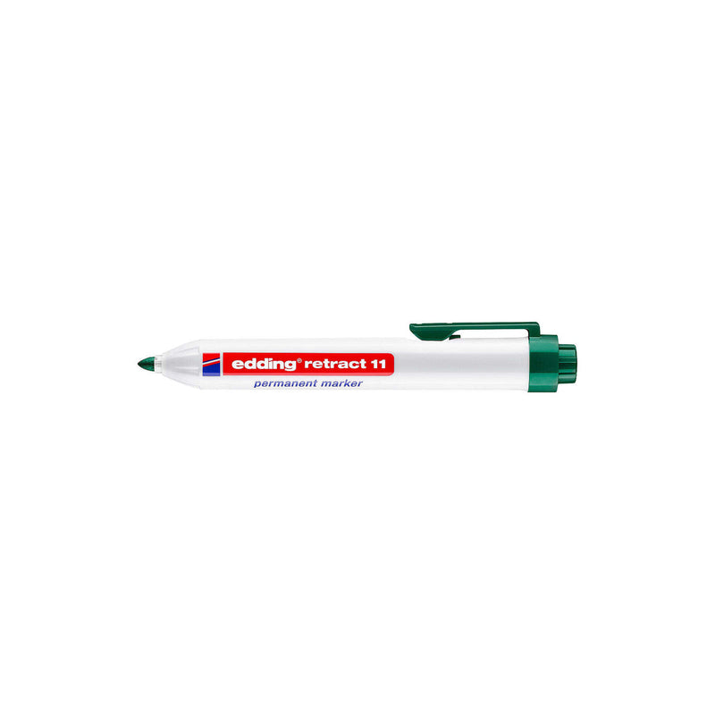 Edding Retract 11 Rotulador Permanente Retractil - Punta Redonda - Trazo entre 1.5 y 3mm - Recargable - Secado Rapido - Color Verde