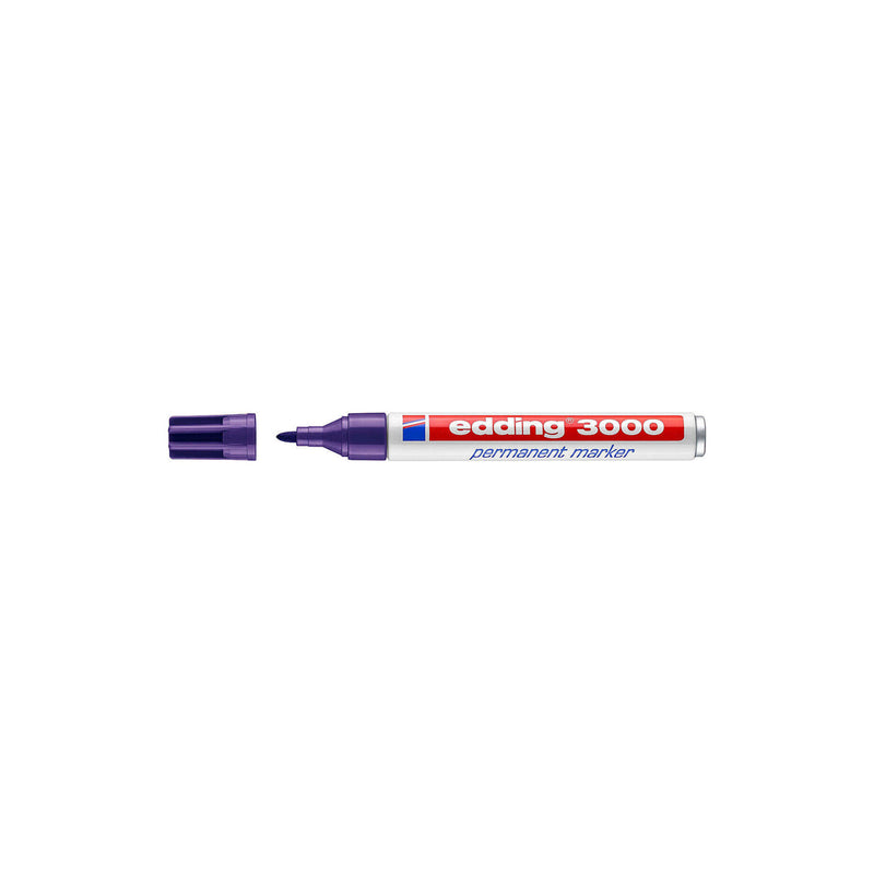 Edding 3000 Rotulador Permanente - Punta Redonda de 1.5mm - Trazo entre 1.5 y 3mm - Recargable - Secado Rapido - Color Violeta