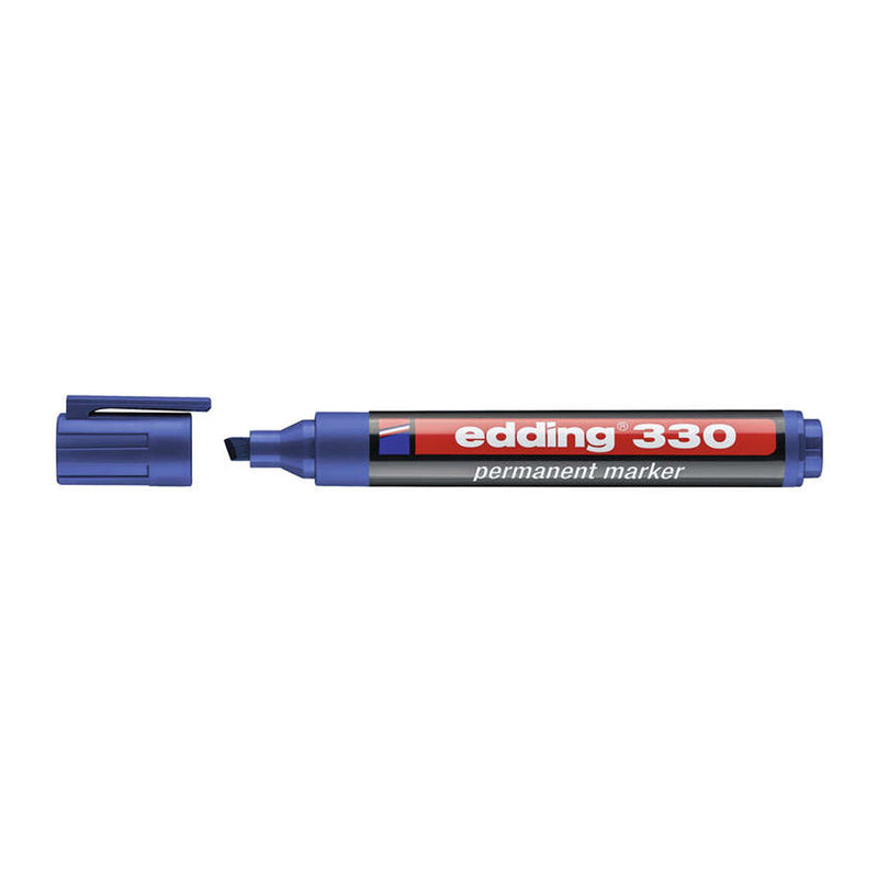Edding 330 Rotulador Permanente - Punta Biselada - Trazo entre 1 y 5 mm. - Tinta casi Inodora - Capuchon con Clip - Secado Rapido - Color Azul