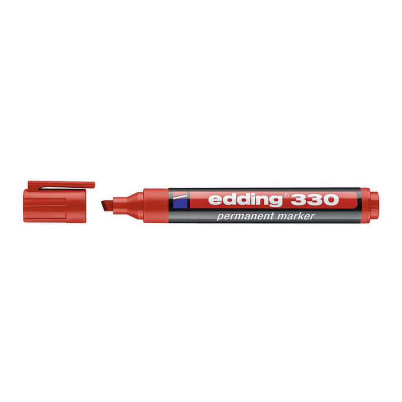 Edding 330 Rotulador Permanente - Punta Biselada - Trazo entre 1 y 5 mm. - Tinta casi Inodora - Capuchon con Clip - Secado Rapido - Color Rojo