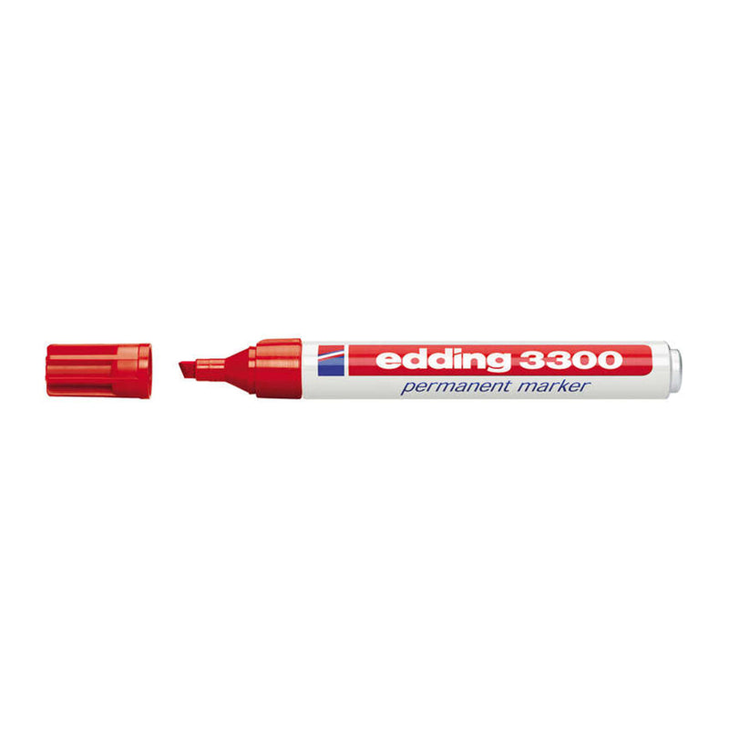 Edding 3300 Rotulador Permanente - Punta Biselada - Trazo entre 1 y 5 mm. - Tinta Casi Inodora - Secado Rapido - Color Rojo