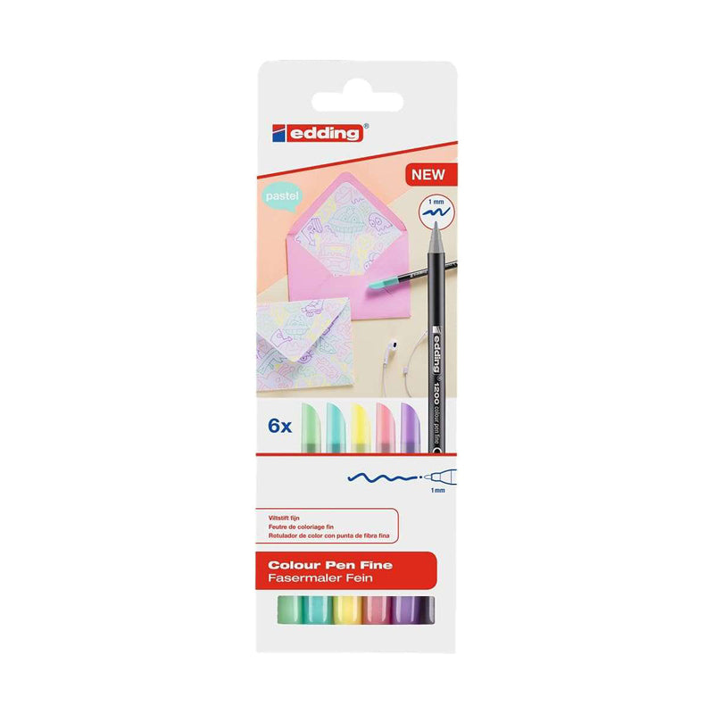 Edding 1200 Pastel Pack de 6 Rotuladores - Punta Redonda - Trazo 1mm - Tinta con Base de Agua - Colores Pastel Surtidos