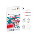 Edding Set Acrilico Manga Pack de 4 Rotuladores 5300 + 1 Rotulador 1800 + 6 Tarjetas en Blanco + 3 Plantillas + 1 Folleto con Instrucciones - Colores Surtidos