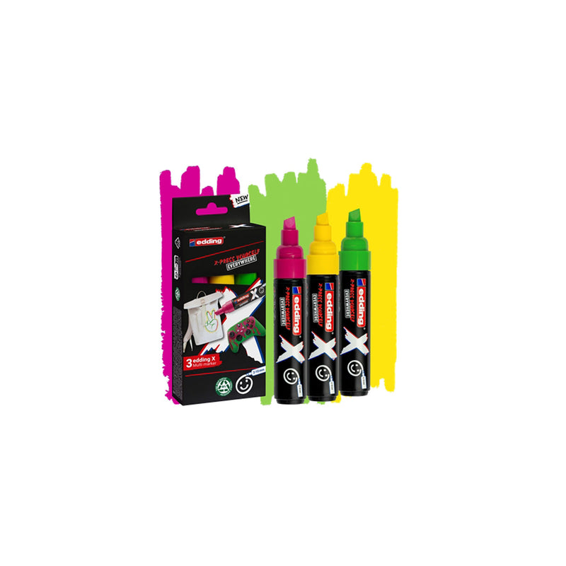 Edding X 6900 Caramelo Pack de 3 Rotuladores Multisuperficie Permanentes de Tinta Opaca - Punta Biselada con Trazo 2-10mm - Color Amarillo, Verde y Magenta