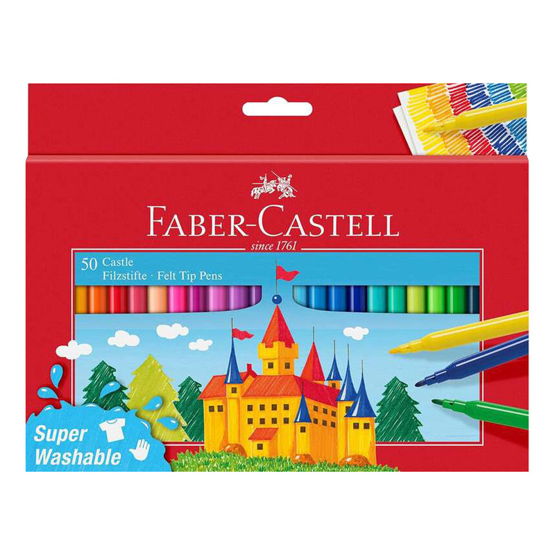Faber-Castell Castle Pack de 50 Rotuladores - Tinta con Base de Agua Lavable - Colores Surtidos