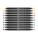 Milan Pack de 10 Rotuladores Bicolor Doble Punta - Punta Conica 5mm - Tinta al Agua - Lavable - Colores Surtidos