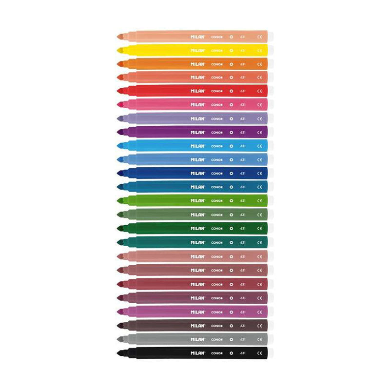 Milan Pack de 24 Rotuladores - Punta Conica 5mm - Tinta al Agua - Lavable - Colores Surtidos