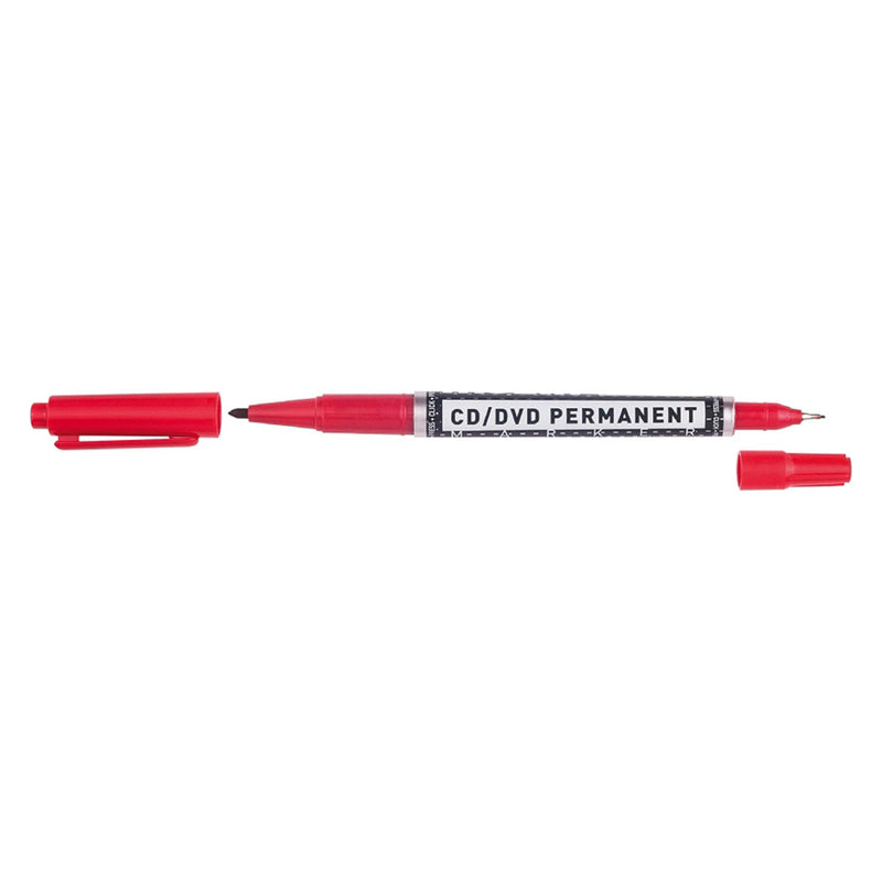 Molin Rotulador Permanente para CD, DVD - Doble Punta 0.4 y 1mm - Tinta Permanente con Base Alcohol - Color Rojo