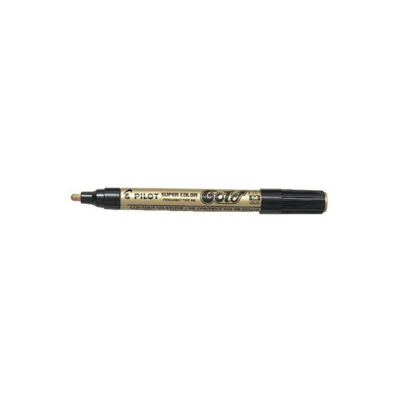 Pilot Super Color Rotulador Permanente - Punta de 4,5mm de Poliacetal - Tinta muy Densa y Opaca - Cuerpo Metalico - Color Oro