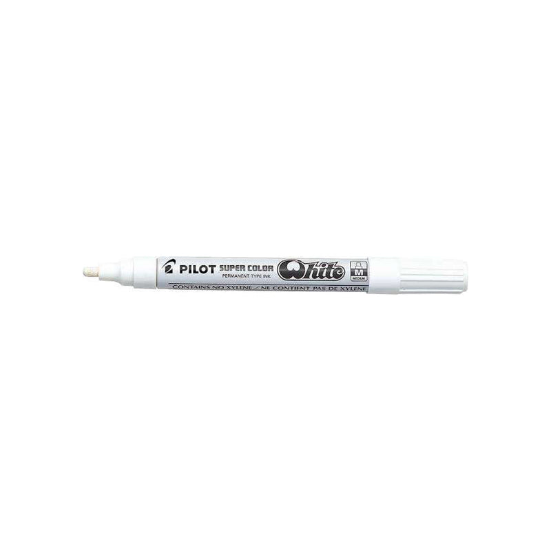Pilot Super Color Rotulador Permanente - Punta de 4,5mm de Poliacetal - Tinta muy Densa y Opaca - Cuerpo Metalico - Color Blanco