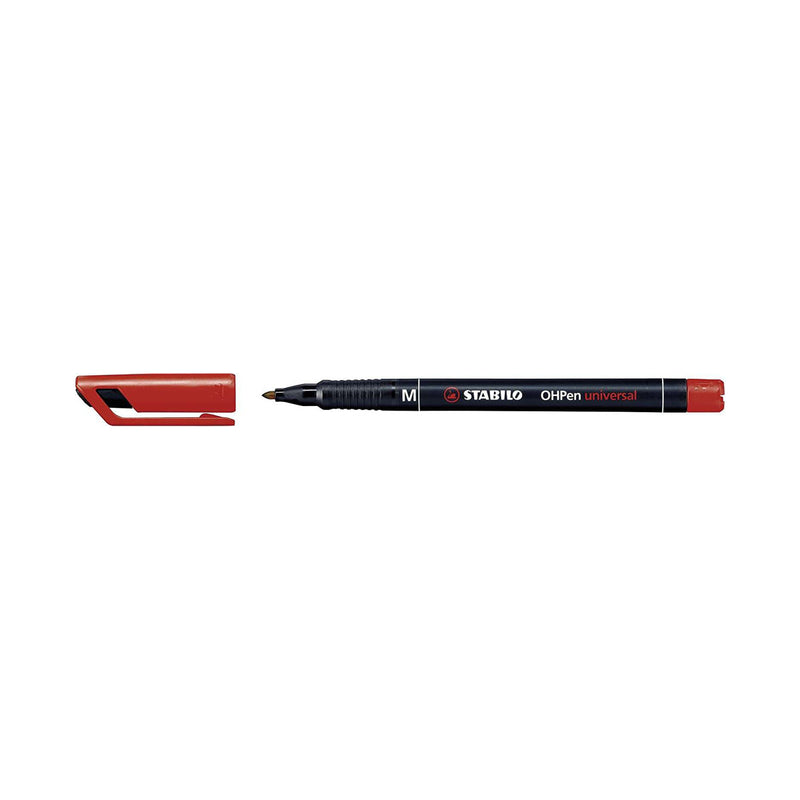 Stabilo OHPen Rotulador Permanente - Punta Media - Trazo de 1mm - Agarre Antideslizante - Tapon Ventilado - Color Rojo
