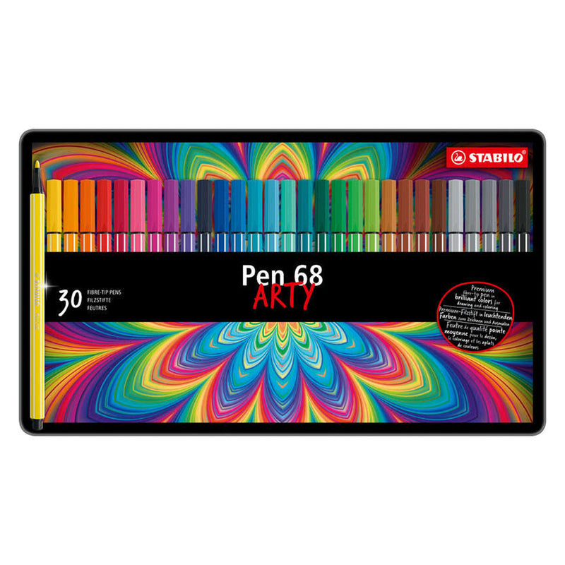 Stabilo Pen 68 Arty Caja Metalica de 30 Rotuladores - Punta de Fibra - Trazo de 1mm aprox. - Tinta a Base de Agua - Capuchon Ventilado - Colores Surtidos