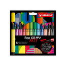 Stabilo Pen 68 MAX Arty Pack de 12 Rotuladores - Punta de Fibra Biselada - Trazo entre 1-5mm aprox. - Tinta a Base de Agua - Colores Surtidos
