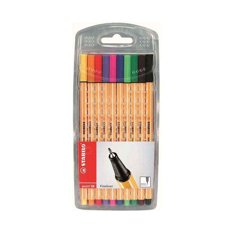 Stabilo Point 88 Pack de 10 Rotuladores de Punta Fina de Fibra - Trazo de 0.4 mm - Tinta con Base de Agua - Colores Surtidos