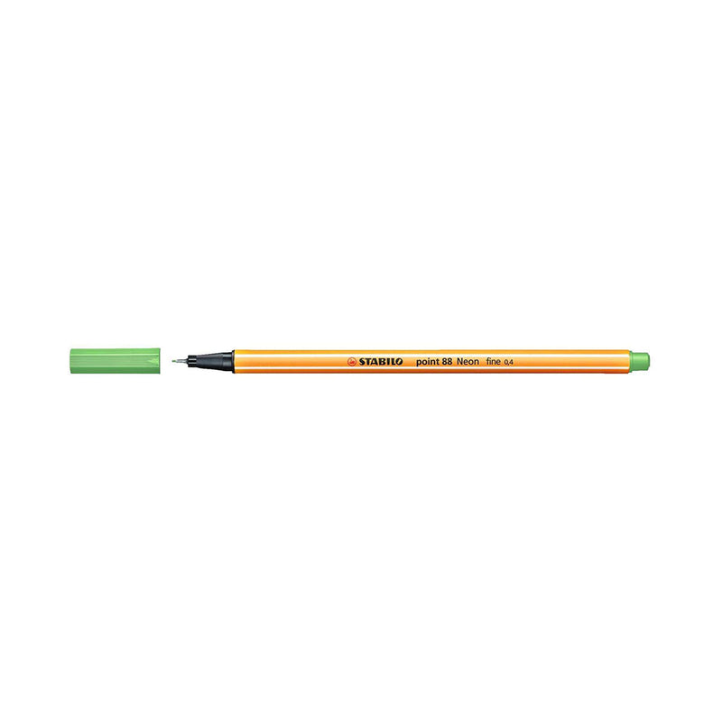 Stabilo Point 88 Rotulador de Punta Fina de Fibra - Trazo de 0.4 mm - Tinta con Base de Agua - Color Verde Neon