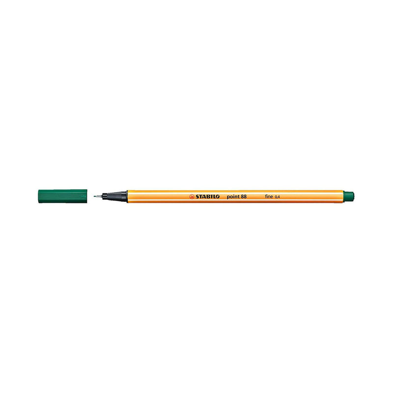 Stabilo Point 88 Rotulador de Punta Fina de Fibra - Trazo de 0.4 mm - Tinta con Base de Agua - Color Verde Pino