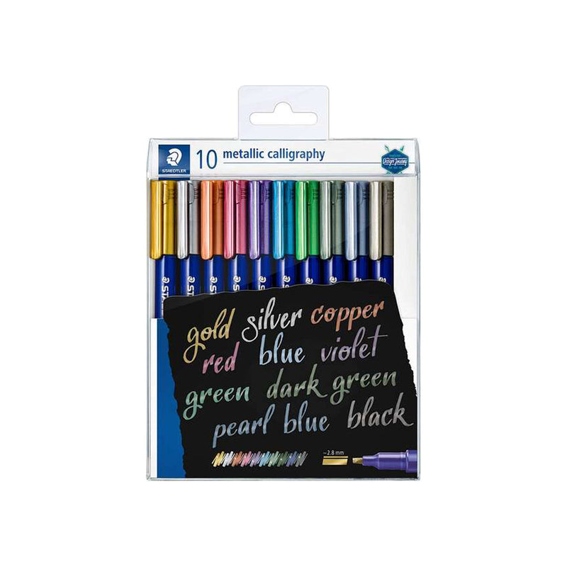 Staedtler Metallic Calligraphy Pack de 10 Rotuladores para Caligrafia - Trazo 2.8mm - Colores Surtidos