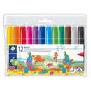 Staedtler Noris 340 Pack de 12 Rotuladores de Gran Tamaño - Trazo 3mm Aprox - Lavable Facilmente - Tinta Base de Agua - Colores Surtidos