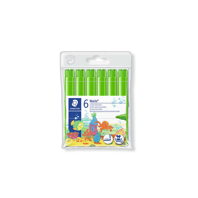 Staedtler Noris Watercolour 340 Pack de 6 Rotuladores de Gran Tamaño - Trazo 3mm Aprox - Lavable Facilmente - Tinta Base de Agua - Color Verde Claro