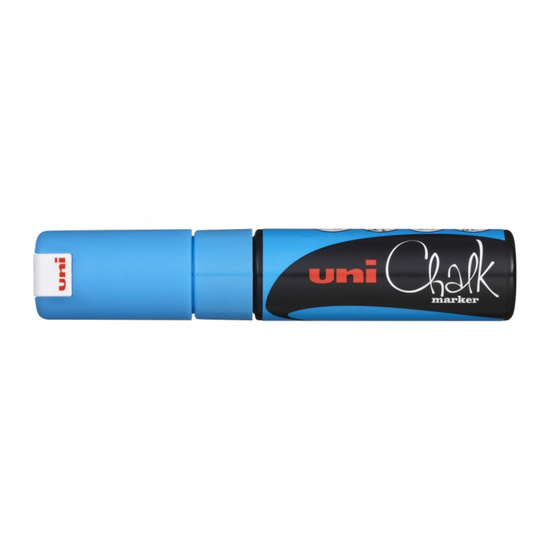 Uni-ball PWE-8K Marcador de Tiza Liquida - Punta Biselada 8mm - Borrado en Humedo - Resistente a la Lluvia - Color Azul Claro