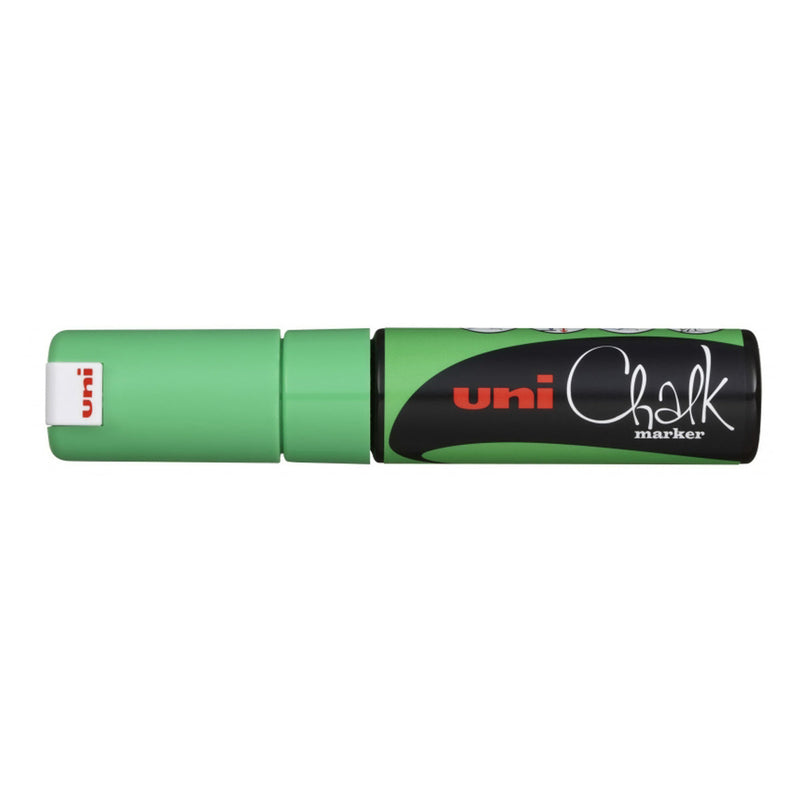 Uni-ball PWE-8K Marcador de Tiza Liquida - Punta Biselada 8mm - Borrado en Humedo - Resistente a la Lluvia - Color Verde