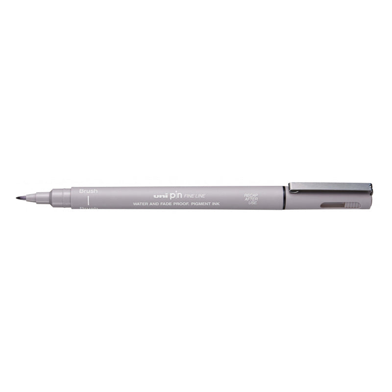 Uni-ball PINBR-200(S) Rotulador Calibrado - Punta Poliacetal Brush - Tinta Pigmentada Resistente al Agua y Luz - Color Gris Claro