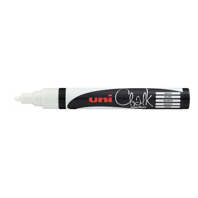 Uni-ball PWE-5M Marcador de Tiza Liquida - Punta Conica 1.8-2.5mm - Borrado en Humedo - Resistente a la Lluvia - Color Blanco