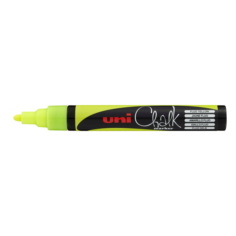 Uni-ball PWE-5M Marcador de Tiza Liquida - Punta Conica 1.8-2.5mm - Borrado en Humedo - Resistente a la Lluvia y Exteriores - Color Amarillo