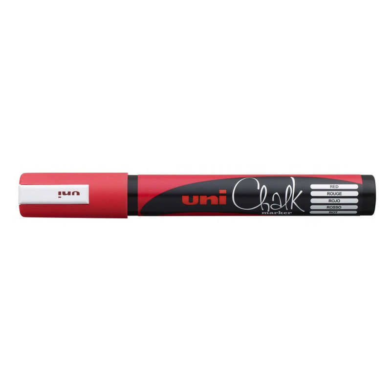 Uni-ball PWE-5M Marcador de Tiza Liquida - Punta Conica 1.8-2.5mm - Borrado en Humedo - Resistente a la Lluvia - Color Rojo