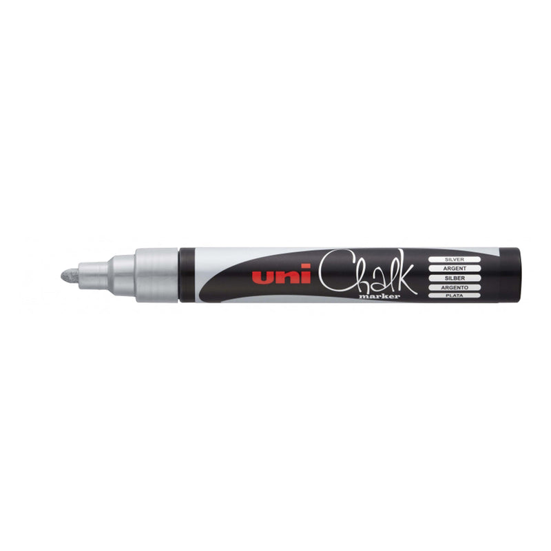 Uni-ball PWE-5M Marcador de Tiza Liquida - Punta Conica 1.8-2.5mm - Borrado en Humedo - Resistente a la Lluvia - Color Plata