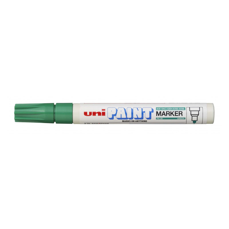 Uni-ball PX-20Marcador de Pintura - Punta Acrilica de Bala 2.2-2.8mm - Permanente en Todas las Superficies - Resistente a Luz y Agua - Cuerpo de Aluminio - Color Verde