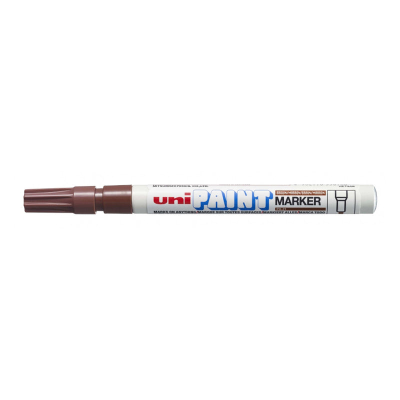 Uni-ball PX-21 Paint Marker - Marcador de Pintura - Punta Acrilica de Bala 0.8-1.2mm - Permanente en Todas las Superficies - Resistente a Luz y Agua - Cuerpo de Aluminio - Color Marrón