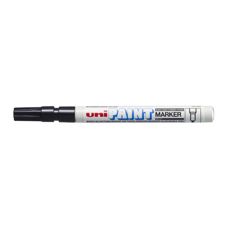 Uni-ball PX-21 Paint Marker - Marcador de Pintura - Punta Acrilica de Bala 0.8-1.2mm - Permanente en Todas las Superficies - Resistente a Luz y Agua - Cuerpo de Aluminio - Color Negro