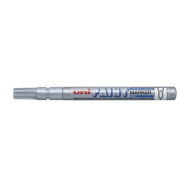 Uni-ball PX-21 Paint Marker - Marcador de Pintura - Punta Acrilica de Bala 0.8-1.2mm - Permanente en Todas las Superficies - Resistente a Luz y Agua - Color Plata