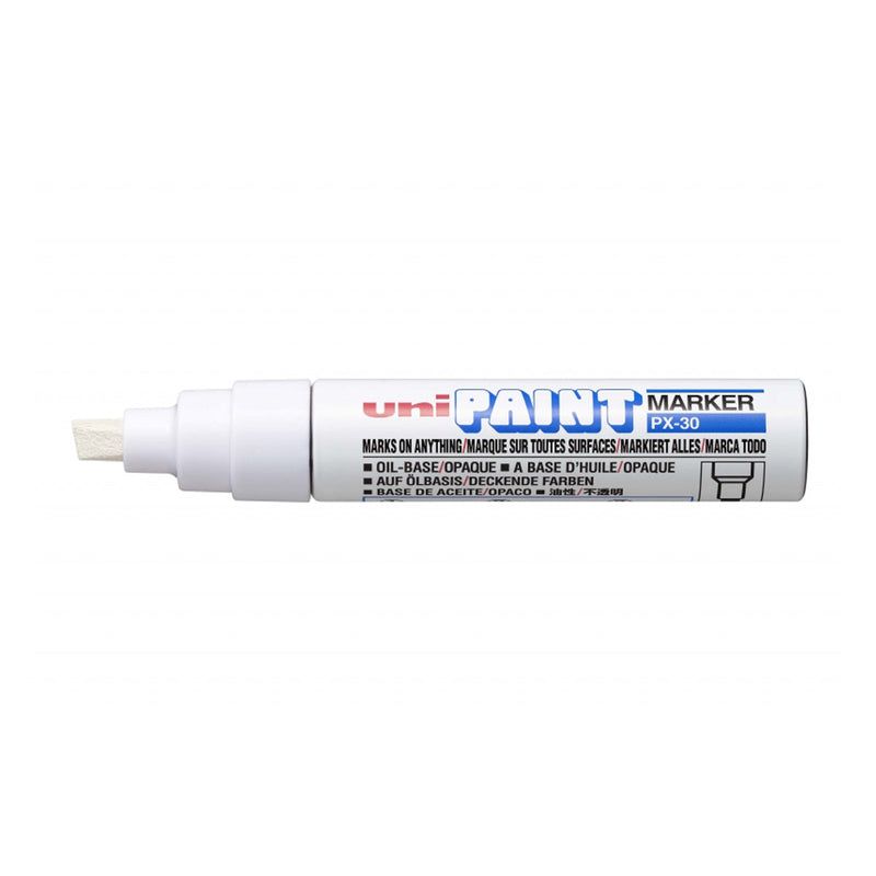 Uni-ball PX-30 Marcador de Pintura - Punta Biselada Acrilica 4-8.5mm - Linea Gruesa - Cuerpo de Aluminio - Tinta Permanente Resistente a Luz y Agua - Color Blanco